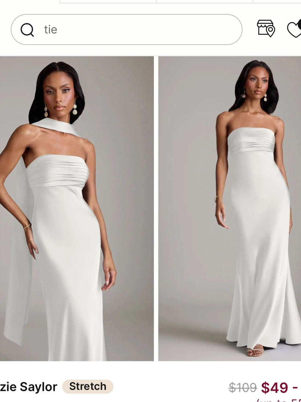 Azazie White Strapless Mermaid Satin Gown